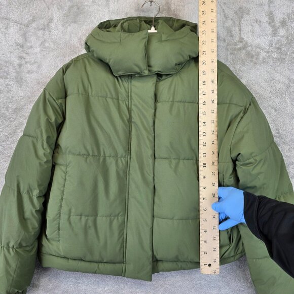 American Eagle Jacket Womens Small Green Hooded Puffer Coat Winter Warm - Picture 2 of 12